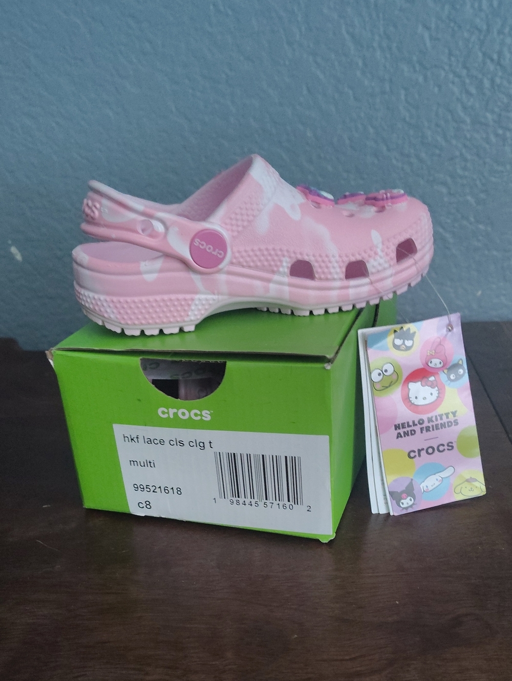 CROCS Kids Pink & White Camo Classic Clog with Charms